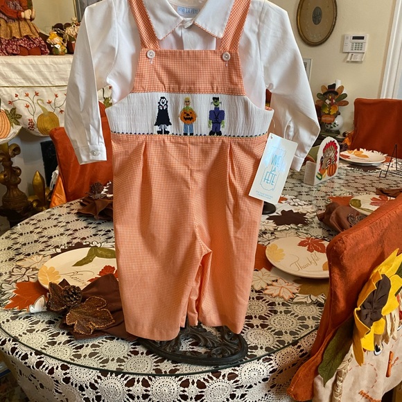NWT Vive La Fete Smocked Infant Boys Halloween theme Longall size 12 months - Picture 10 of 16
